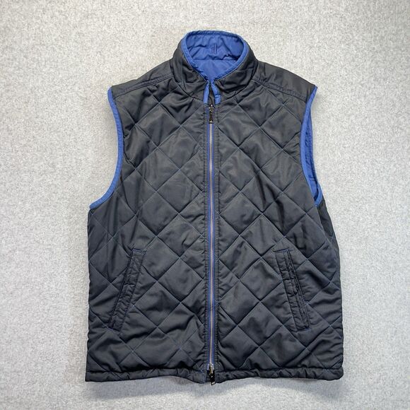 Johnnie-O Men’s Large Reversible Quilted Vest Blue Black Full Zip Button Closure - Picture 1 of 16